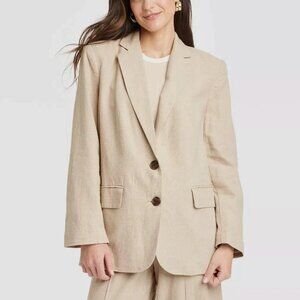 A NEW DAY Linen-Blend 2-Button Tan Beige Blazer Jacket Size‎ M